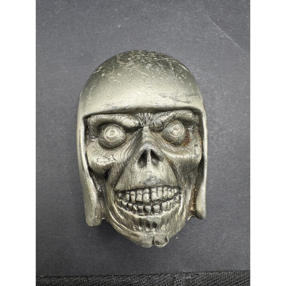 Vintage Skull Gothic With Helmet Silver Tone Pewter A390 Signed Belt Buckle